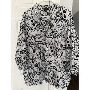 Saint Tropez West 100% Linen Artsy Geometric 3/4 Sleeve Shirt Sz 2XL XXL